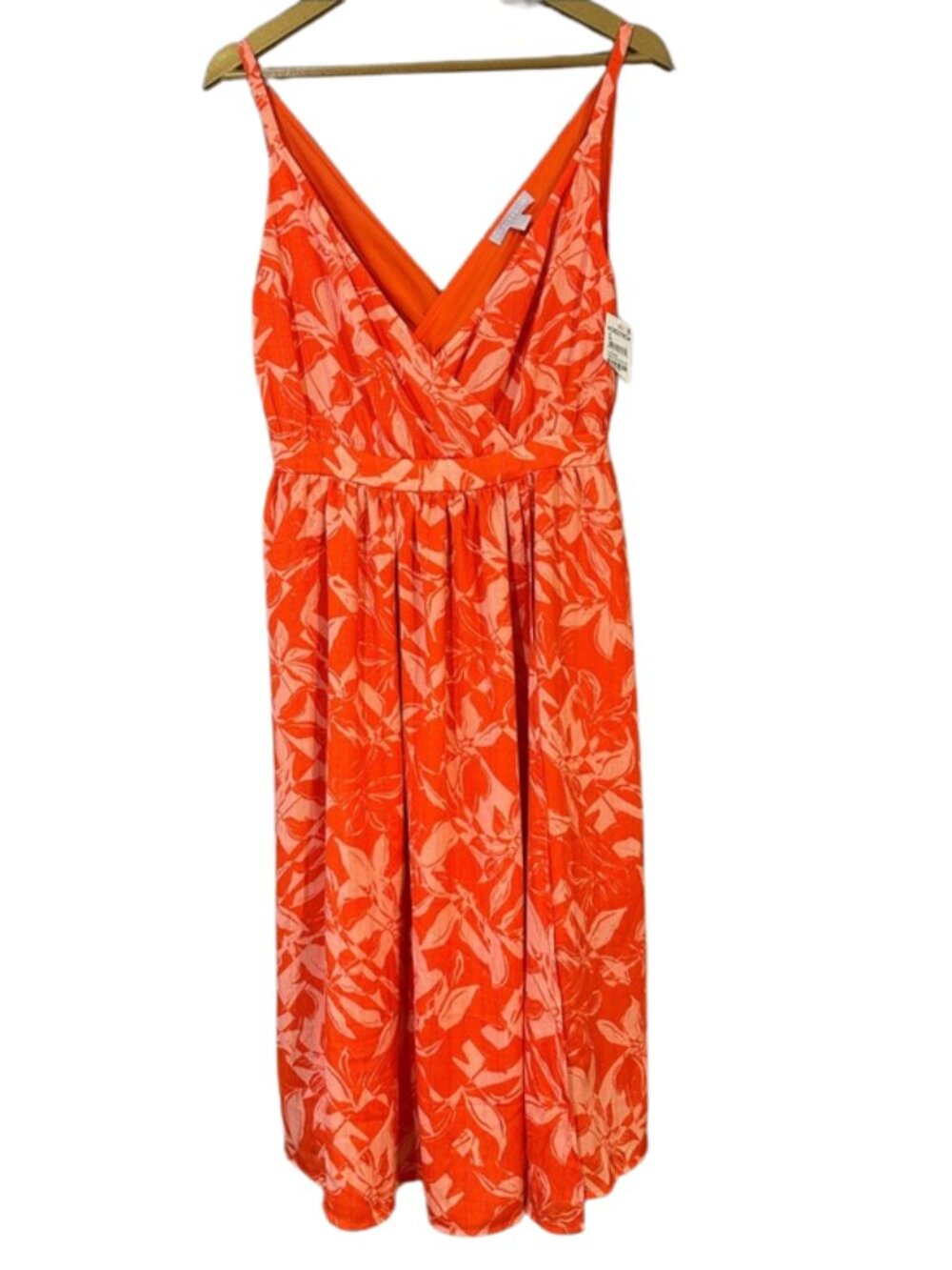 NWT Chelsea28 Orange Floral Midi Dress Size M Spaghetti Strap V-Neck Flowy
